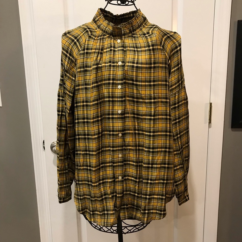 Ann Taylor LOFT Yellow Plaid Blouse